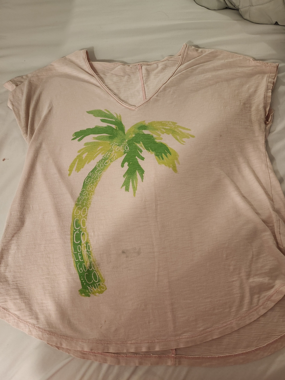 Lilly Pulitzer Light Pink V-Neck Tee with Green Palm Graphic